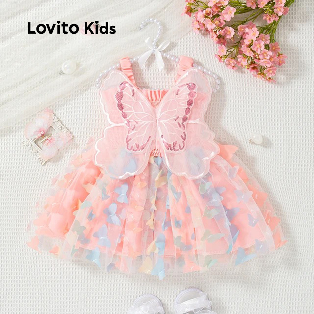 Lovito Kids Vestido Borboleta de Tecido com Costura Primavera/verão para Bebê LCSSCSE8 em Oferta na Shopee
