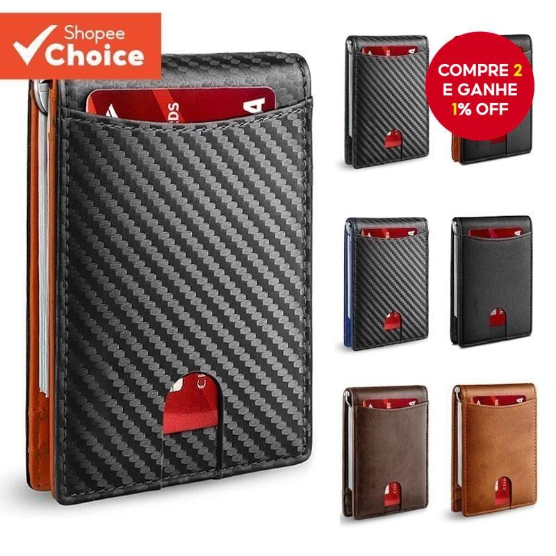 Carteira De Couro Fina Para Homens-Clipe De Dinheiro Com Bloqueio De RFID Bifold-Porta Cartão De Crédito Minimalista Cai