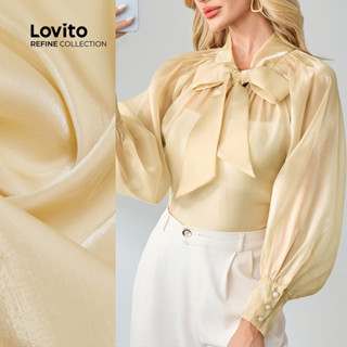 (Lovito Refine) Blusa Elegante E Lisa Com Amarração Em Tecido Organza Para Mulheres LR7LD002 em Oferta na Shopee
