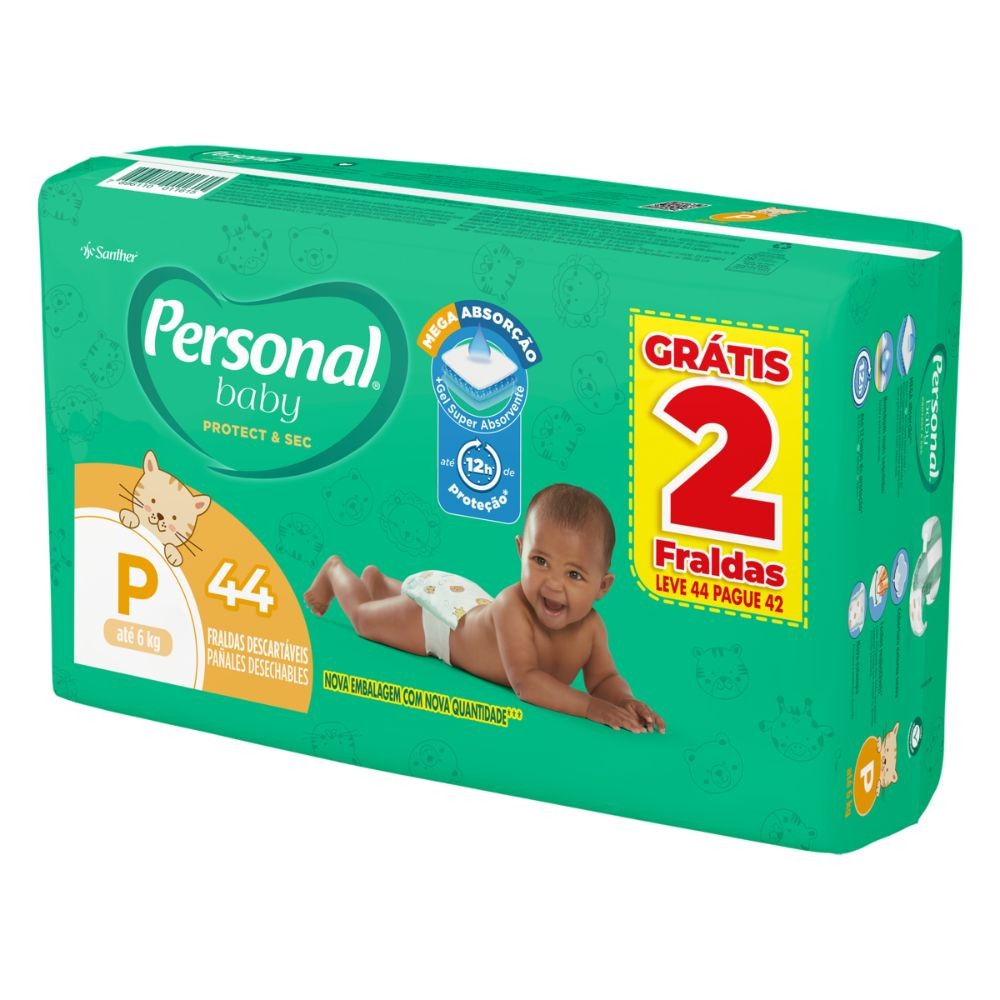 Detalhes do Fralda Personal Baby Protect & Sec Tamanho P 44 Fraldas Descartáveis