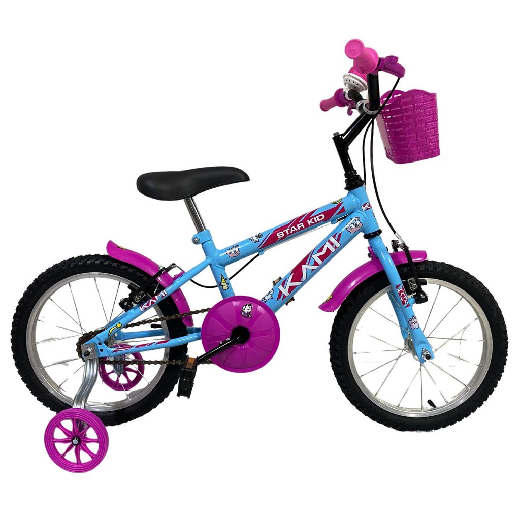 Bicicleta Infantil Criança Aro 26 Menina Kami Bikes Fadas Fadinha Feminina 4 5 6 Anos Com Rodinha Lateral Cor Rosa/Azul