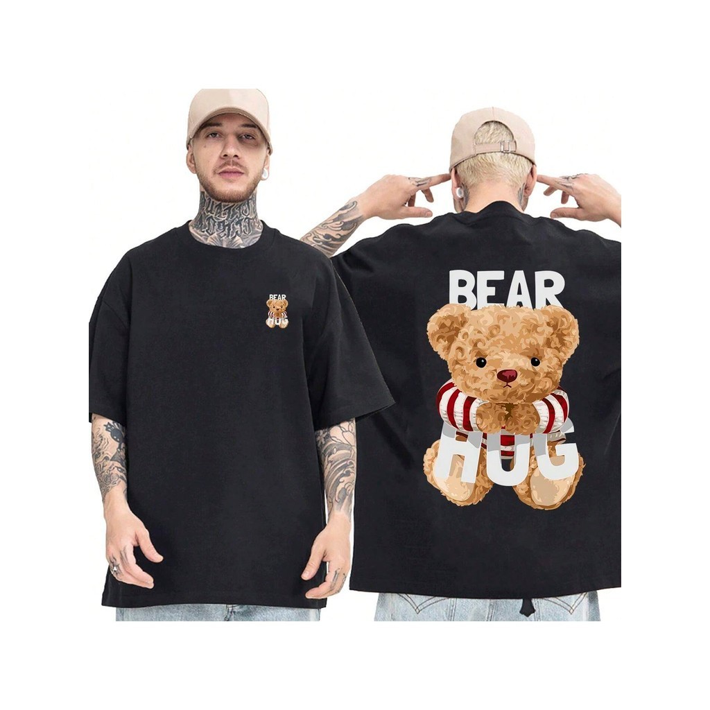Camiseta OVERSIZED Preta StreetWear Gola em Ribanna Alta Plus Size Modelo: "BEAR HUT" ! !