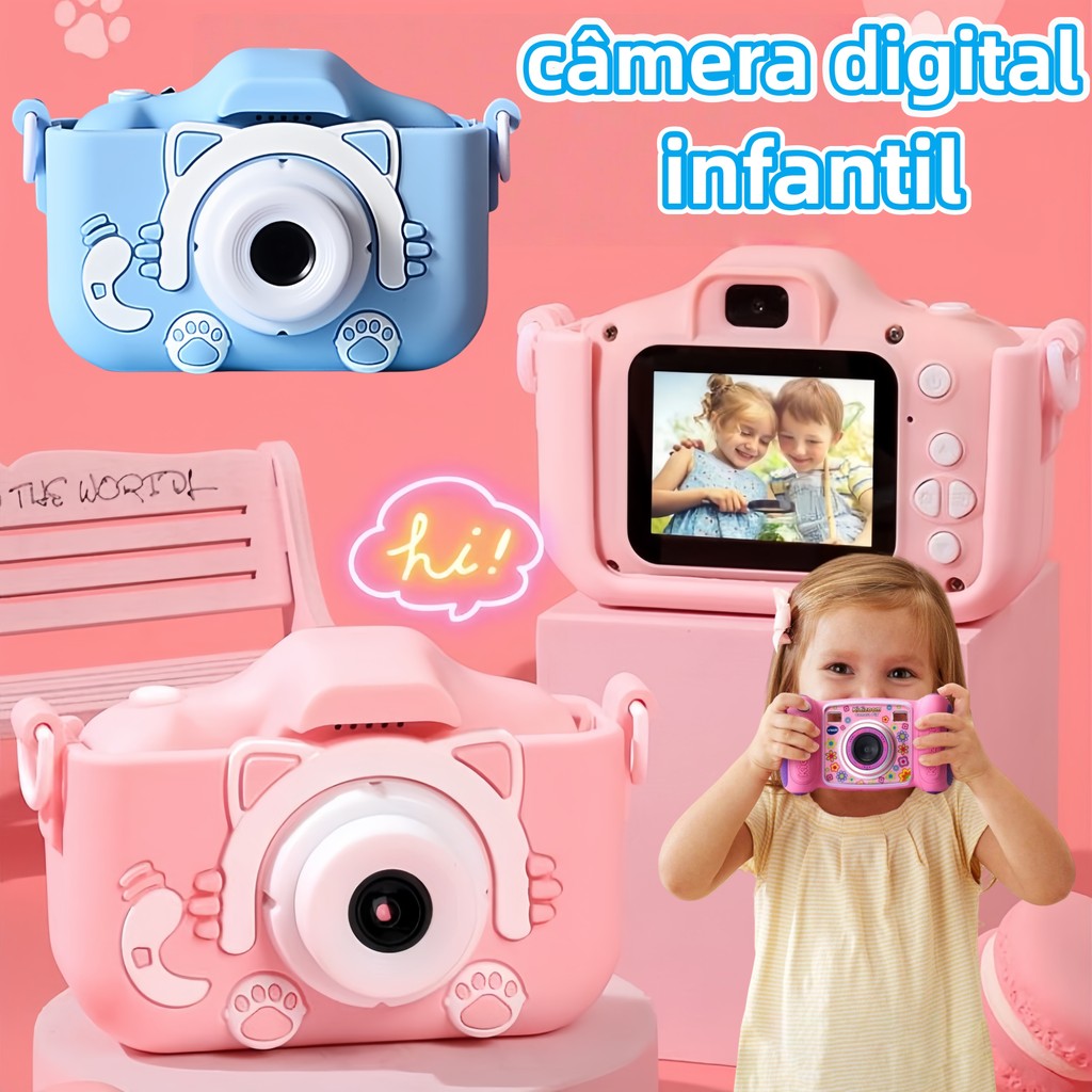 Mini Câmera Infantil Mini Recarregável Com Capa Video Jogos Fotos - Envio rápido