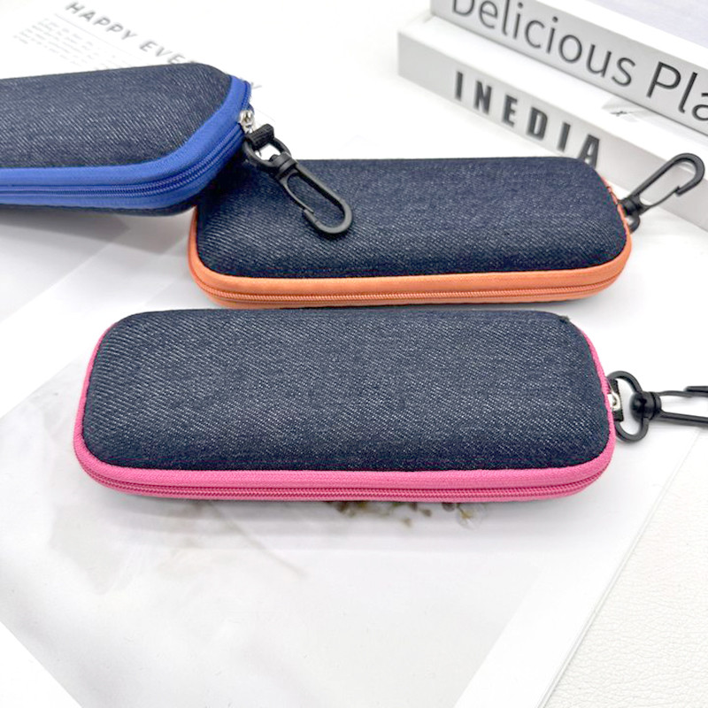 Estojo De Óculos Jeans Com Zíper Caixa De Armazenamento De Sol Retangular Gancho Pendurado Bolsa Portátil Para Homens E