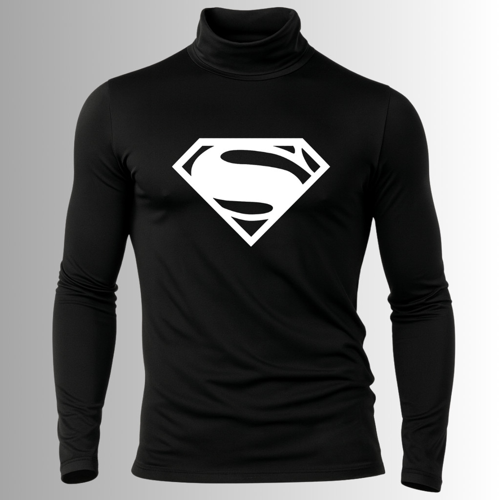 Camiseta Proteção UV +50 Manga Longa Gola Alta Herói Simbolo Super Man Super Homem