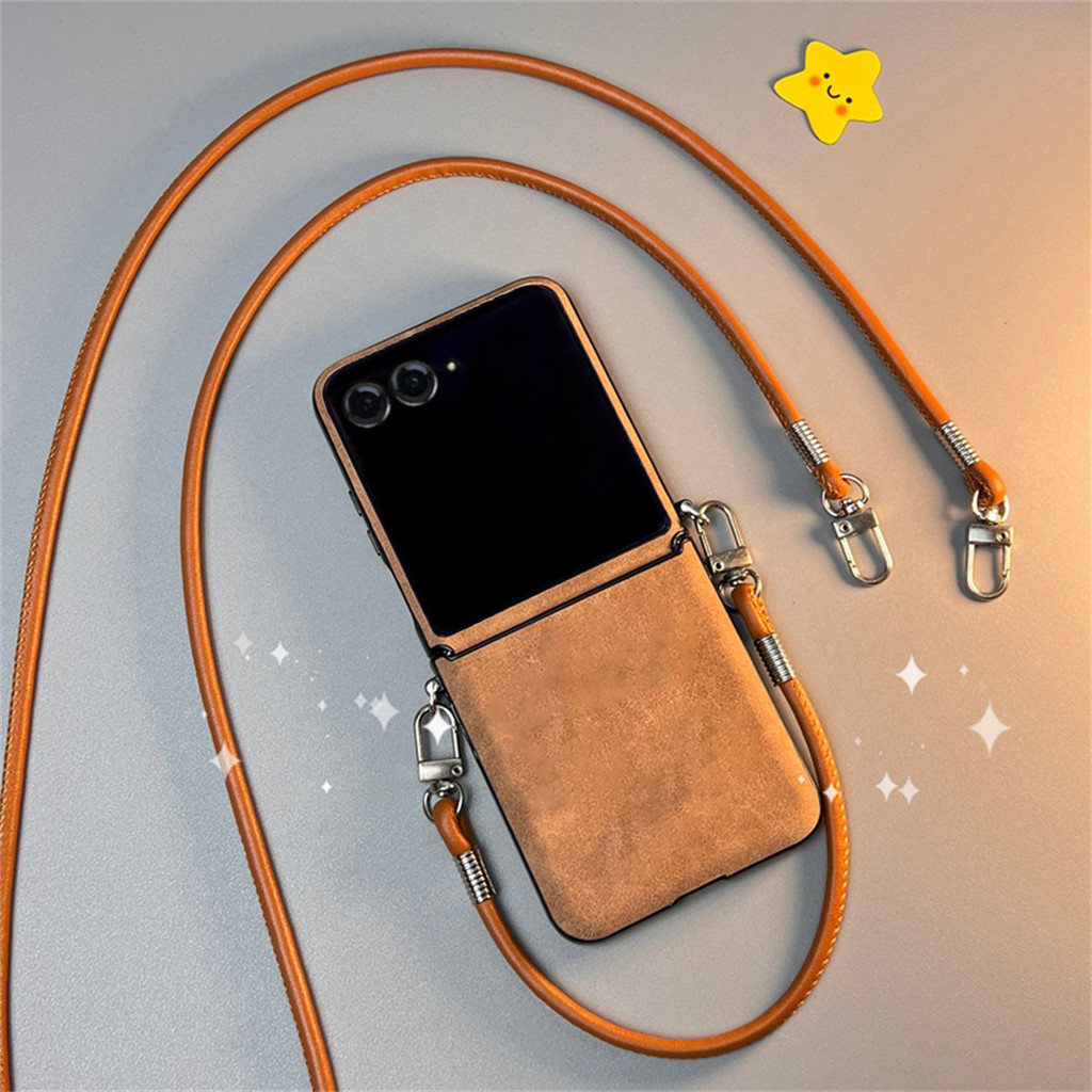 Capa De Telefone Marrom Simples De Luxo Com Pulseira De Couro Para Motorola Razr