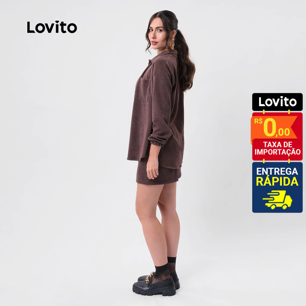 Detalhes do Lovito Conjunto de Saia Liso Elegante Feminino LB436BRL465