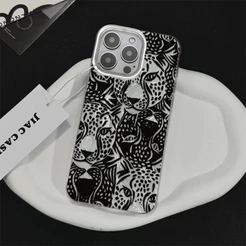 Capinha Padrão de leopardo vazado estiloso iPhone 16 15 17 14 13 12 11 Pro Max iPhone 7 8 plus Anti-impacto Capa
