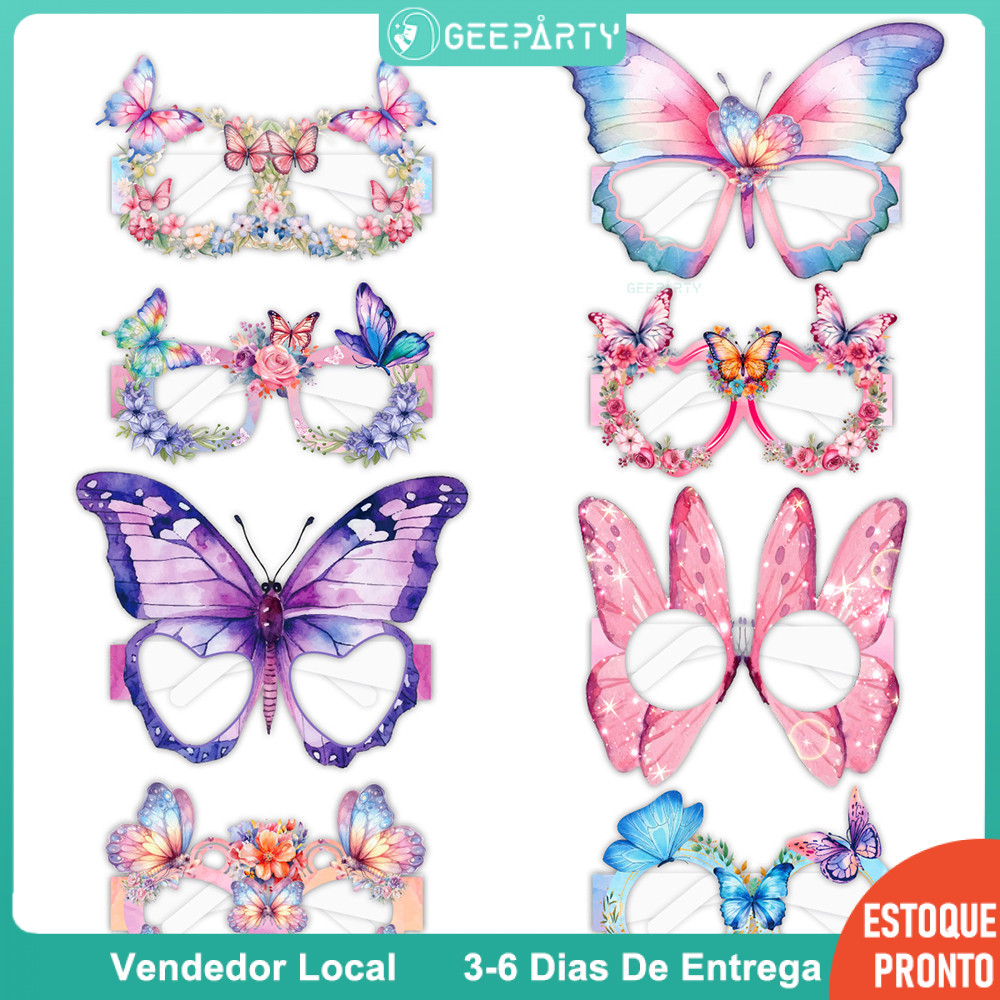 GeeParty 8 Unidades/Conjunto Óculos De Papel Borboleta Para Tema De Casamento , Decorações De Festa De Aniversário , For em Oferta na Shopee