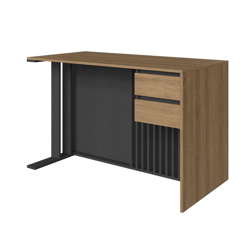 Mesa Escrivaninha Office Ripada 2 Gavetas 120cm Mel/Grafite Prolar MS8022 - Faema Móveis em Oferta na Shopee