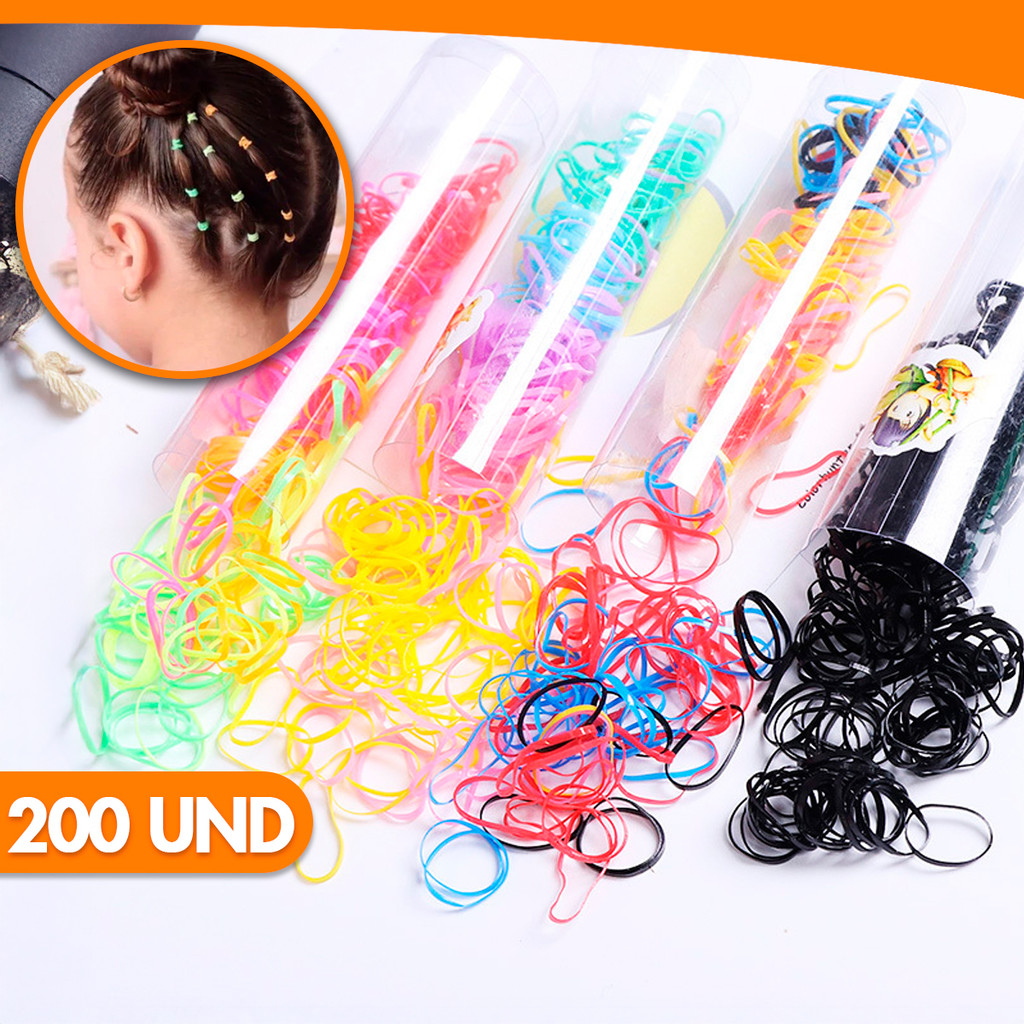 Kit Pacote 200 Peças Mini Elástico De Cabelo Silicone Rabicó Xuxinha Linguinha