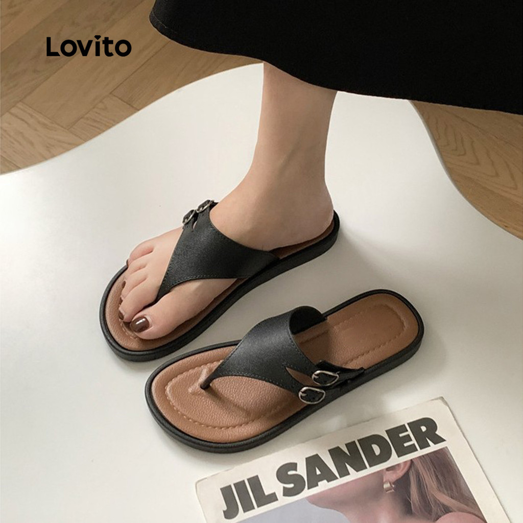 Detalhes do Lovito Sandálias Casuais Achatadas Primavera/verão Off-white para Mulheres LFA83001