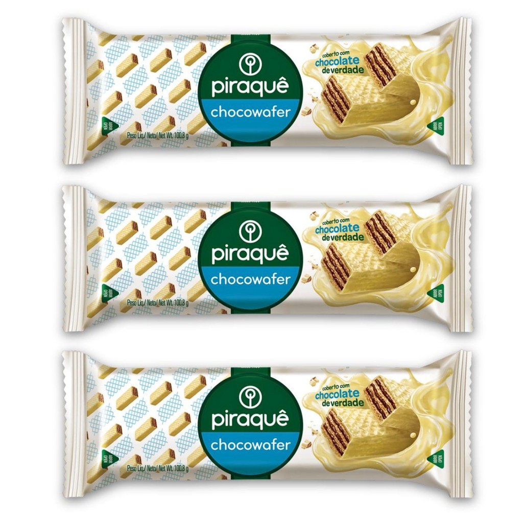 Kit 3un Piraquê Chocowafer 100,8G Chocolate Branco Recheado em Oferta na Shopee