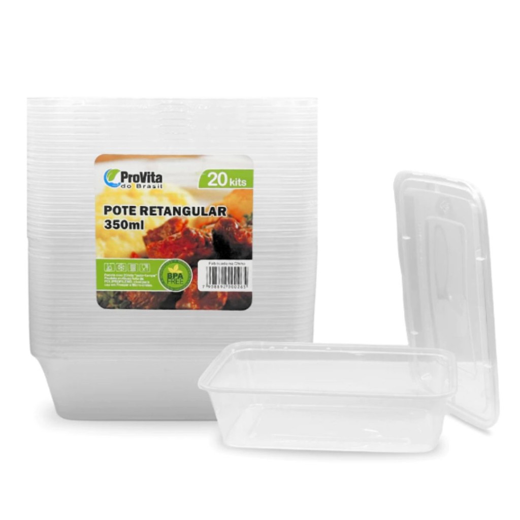 Kit 20 Pote Retangular Plástico Marmita Fit 500 Microondas Freezer - Provita em Oferta na Shopee