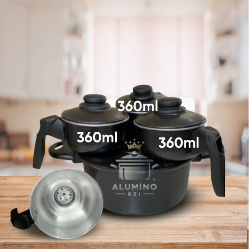 Cuscuzeira Drone Nordestina 3 conchas 350ml Multiuso a Vapor Alumínio Preta em Oferta na Shopee