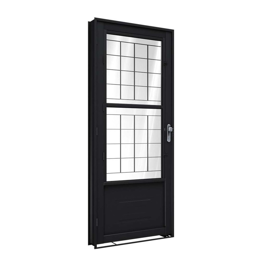 Porta de Aço de Giro com Postigo e Grade Quadrada 215x90cm Facilitá Lucasa Abertura Esquerda
