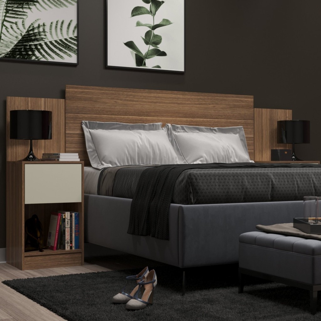 Cabeceira de Casal Sublime 2 Gavetas 2 Nichos Off White/Castanho em Oferta na Shopee