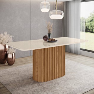 Mesa de Jantar com Tampo Mdf e Vidro com Canto Arredondado 180 Cm Solana 180 em Oferta na Shopee