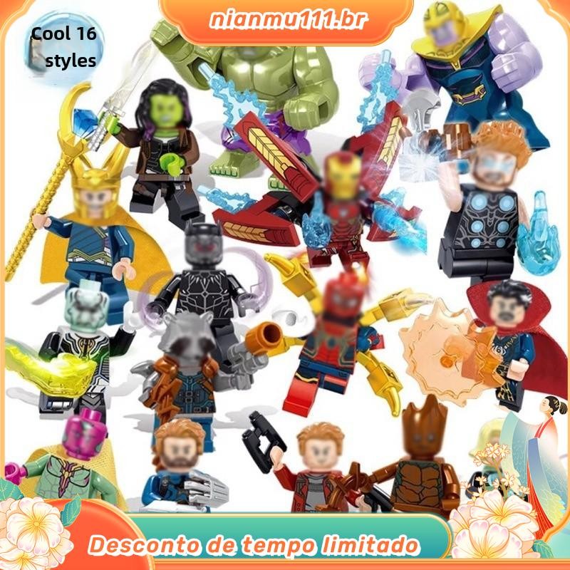 ◆16 Pçs / Set Lego Vingadores Minifigures Thanos Homem De Ferro Hulk Thor Spiderman Marvel Super Heroes Blocos De Constr