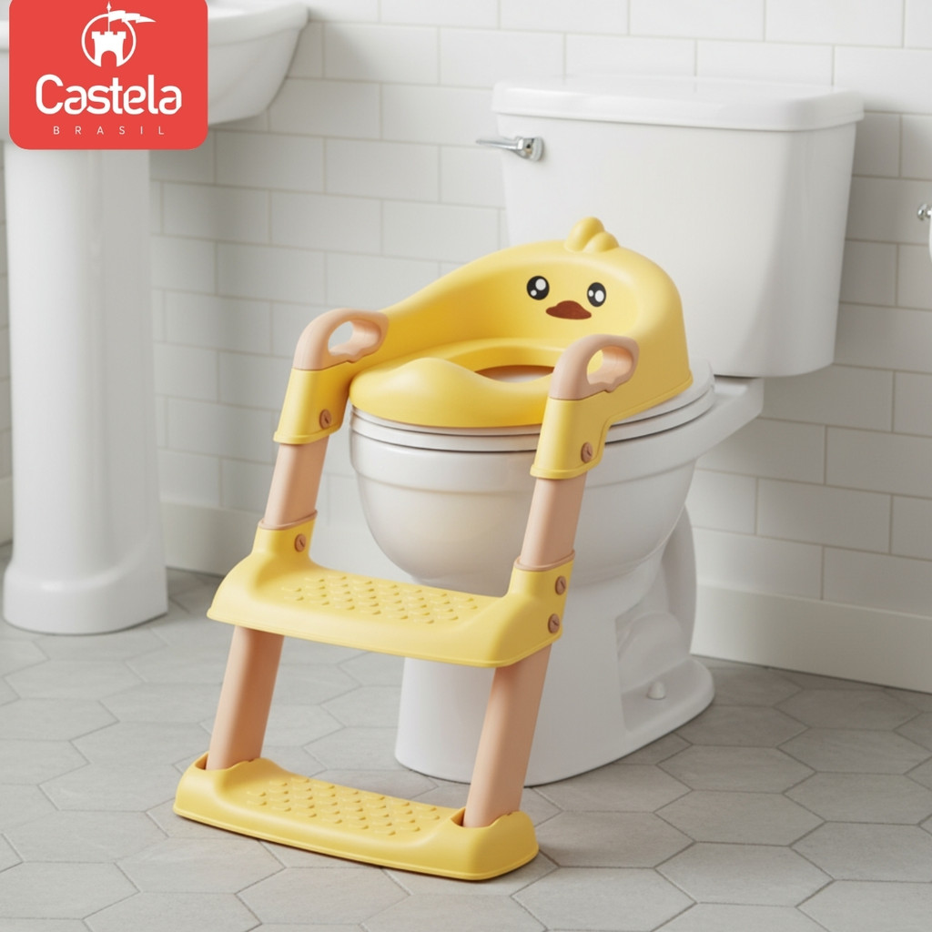 Detalhes do Assento Redutor Infantil Pintinho Amarelo Com Escada Castela