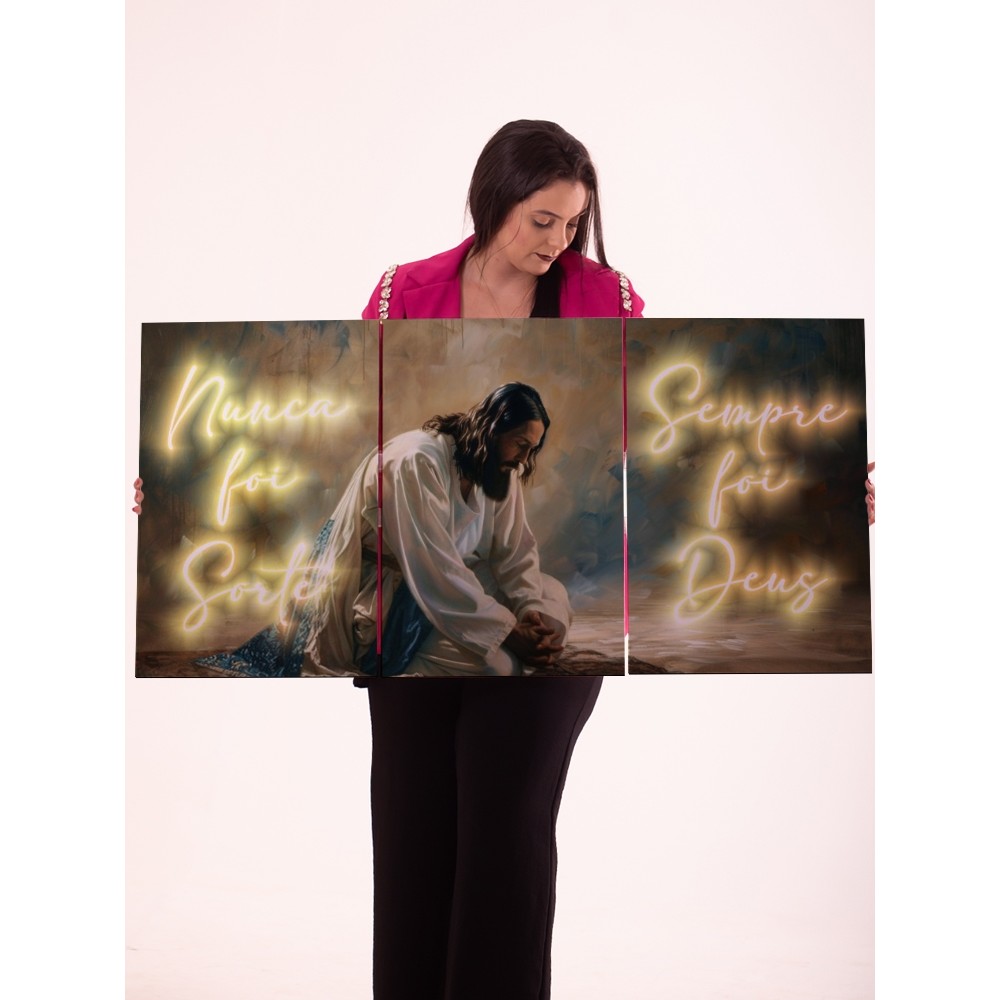 Quadro Decorativo Religioso Jesus Cristo Oração Frase Nunca Foi Sorte Sempre Foi Deus Arte Cristã