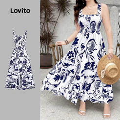 (NEW) Lovito Vestido Férias com Flores Estrutura Linha Lazer primavera/verão L155ED026