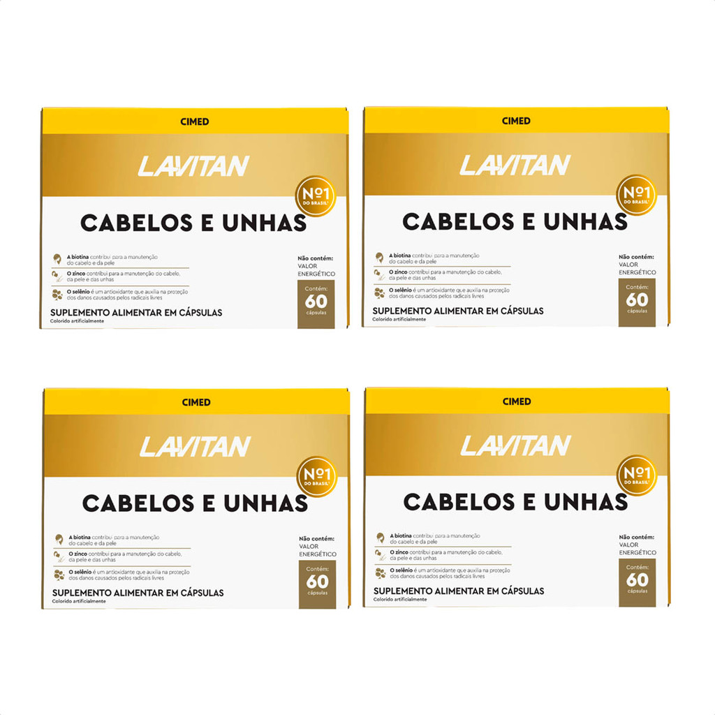 Kit 4 Suplemento Alimentar Lavitan Cabelos e Unhas Mulher - 60 Cápsulas