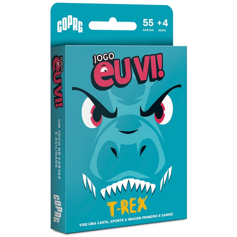 JOGO EU VI! T-REX COPAG 55 CARTAS BARALHO DINOSSAURO DINO ANIMAIS VELOCIRAPTOR MEMÓRIA RACIOCÍNIO