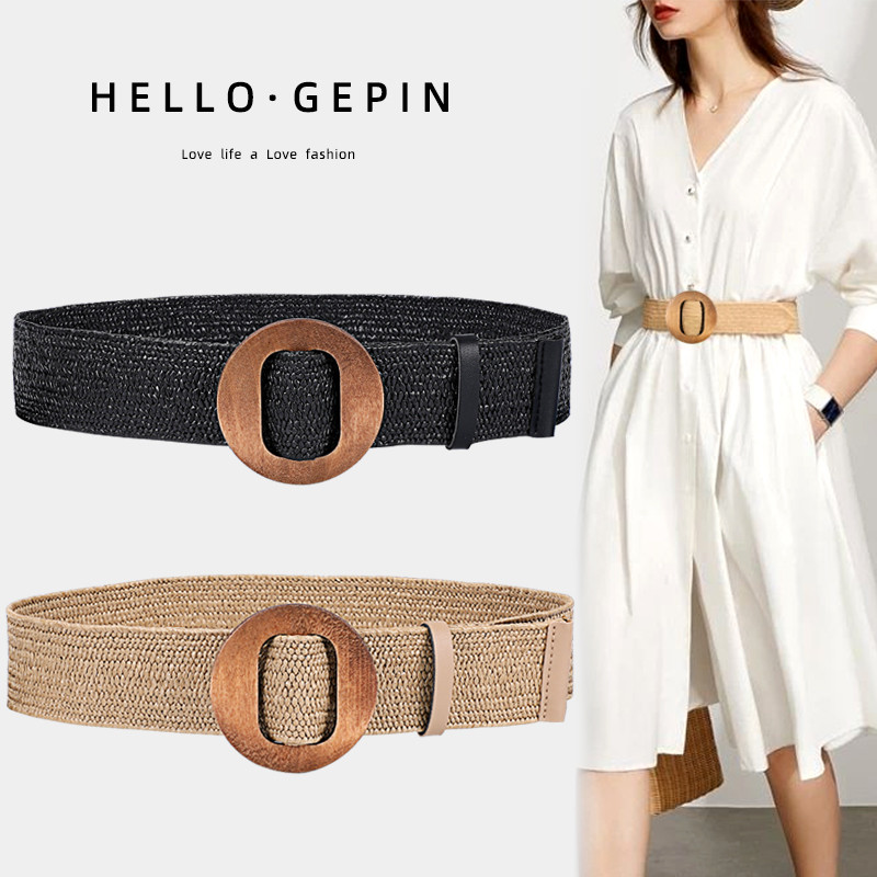 Cinto feminino exterior jogo moda All-match preto tecido elástico cinto largo verão vestido decorativo cinto de cintura