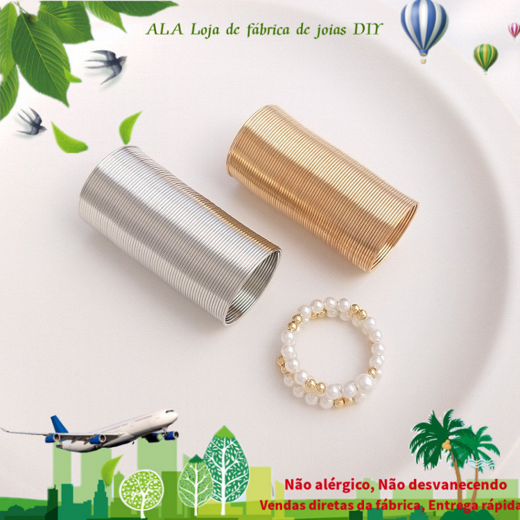 Anel de fio de aço com memória dourada e branca dourada, faça você mesmo, anel artesanal com contas, Material de joia, a