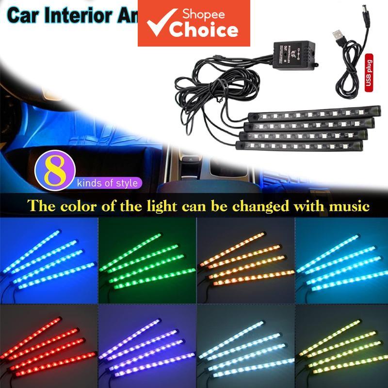 Luz Ambiente para Carro com Iluminação para Pés, USB, Controle Remoto Sem Fio, Controle por Aplicativo Musical, Função