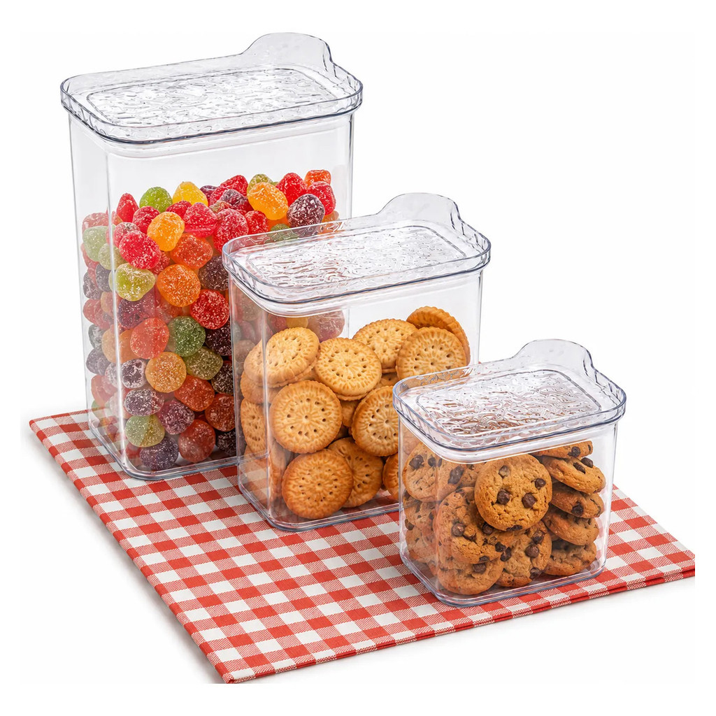 Conjunto 3 Potes Herméticos Multiuso Transparente Porta Mantimentos Grande Alimentos Frescos