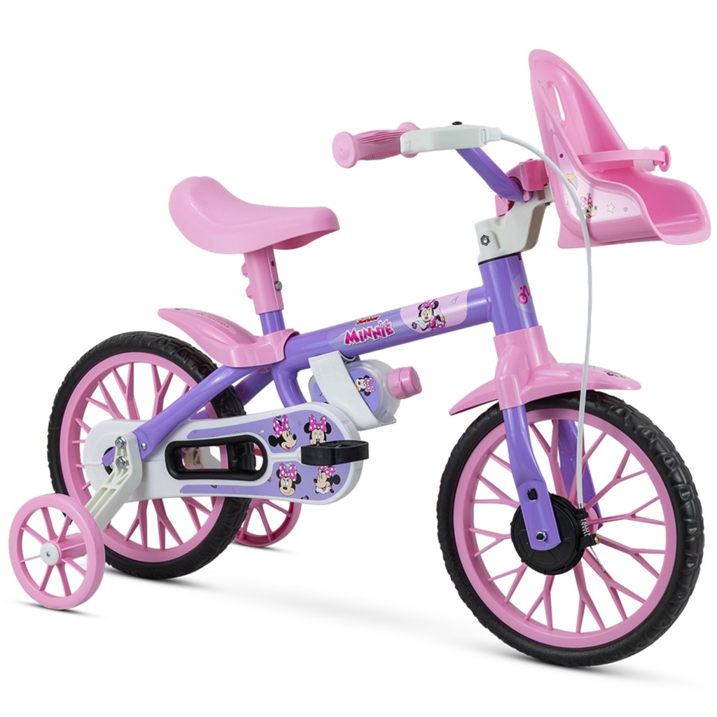 Bicicleta Infantil Nathor Aro 12 Menina MINNIE DISNEY Criança de 90cm a 1 metro 2 A 4 Anos ROXO/ROSA