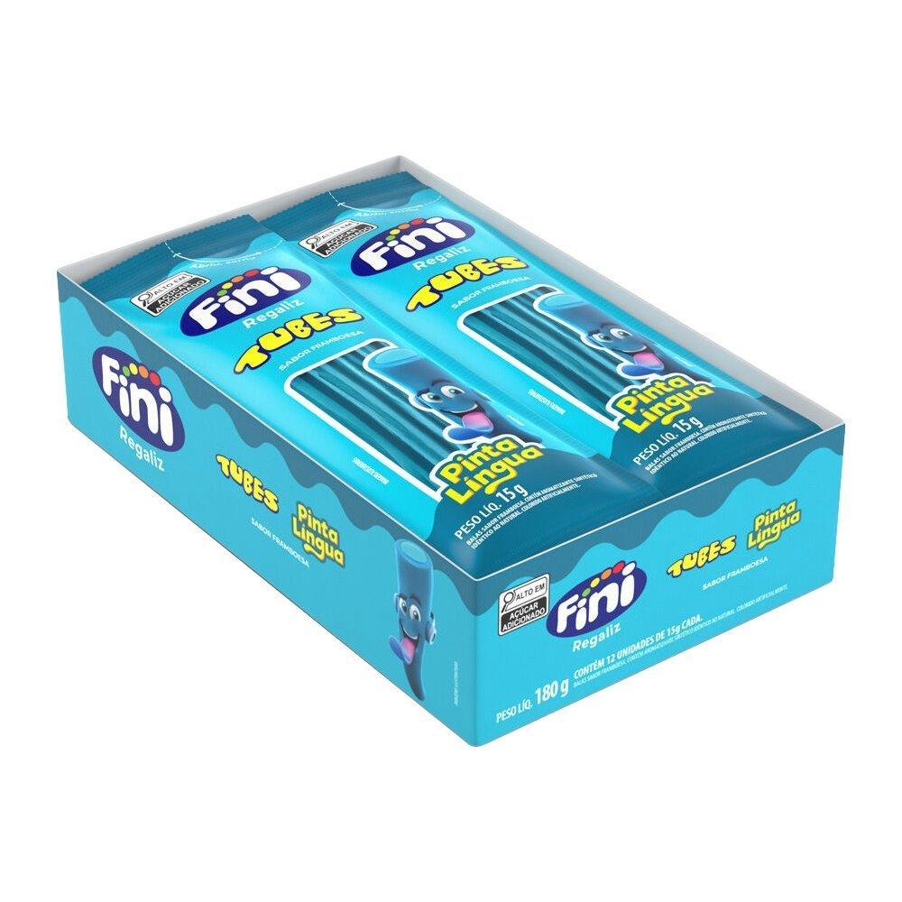 Bala Fini Regaliz Tubes Pinta Língua 15g Embalagem com 12 Unidades