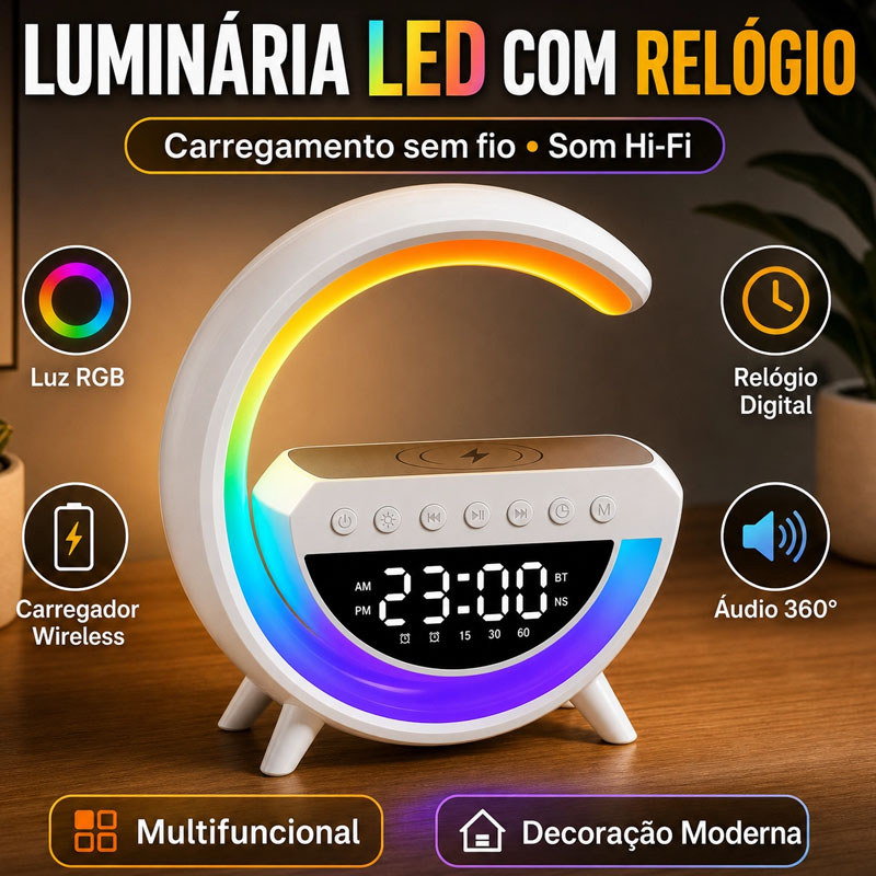 Caixa de Som Bluetooth G-Speaker Alto-falante pequeno com Luminária RGB Carregador por Indução