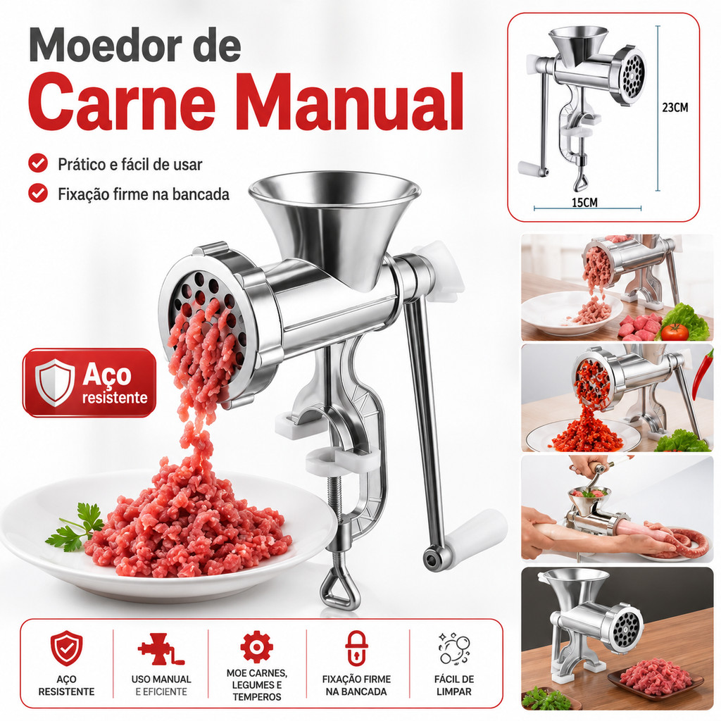 Moedor Triturador Processador Manual Carne Moida De Ferro Com Manivela Pimenta Alimento Hamburguer Linguiça Frango