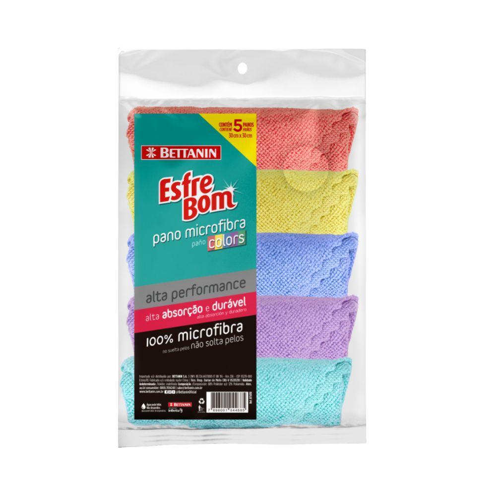Pano Microfibra Colors com 5 Unidades Esfrebom Bettanin