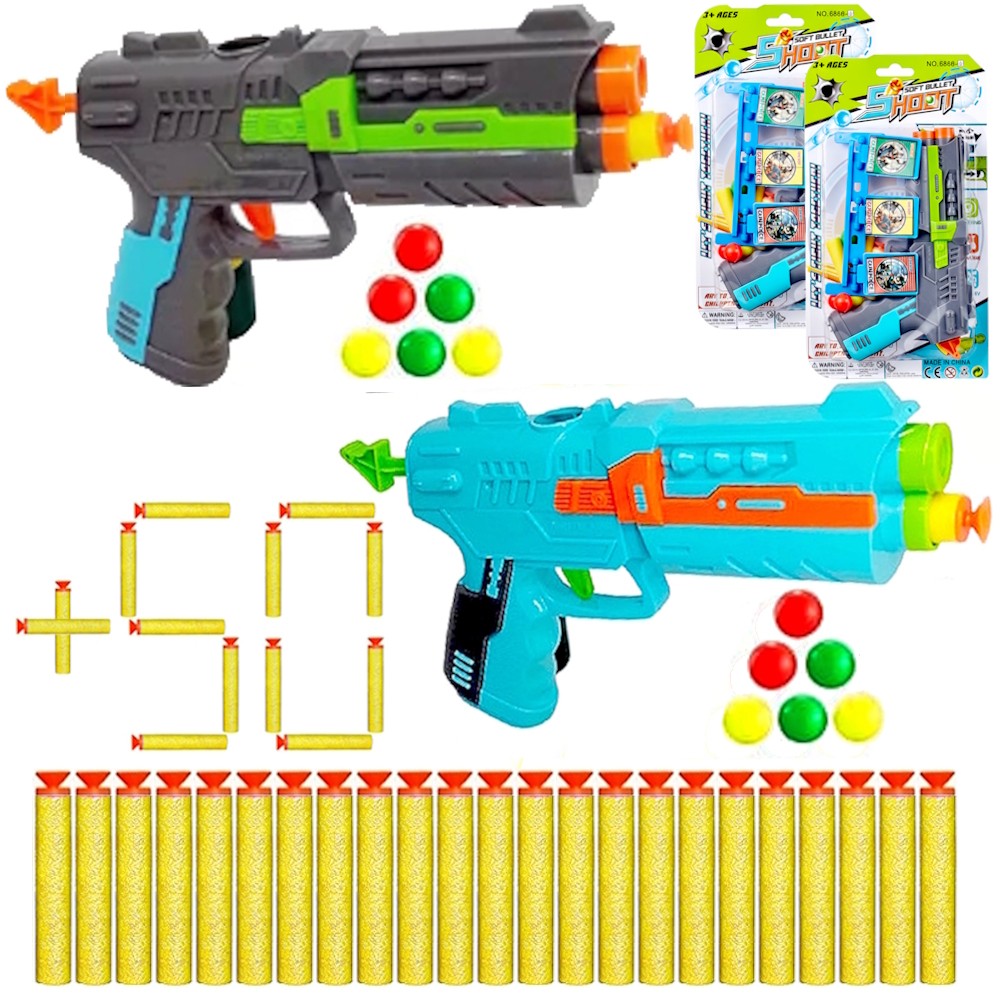 2 Arminhas Lança Bolinhas Pistola Nerf +56 Dardos que Grudam