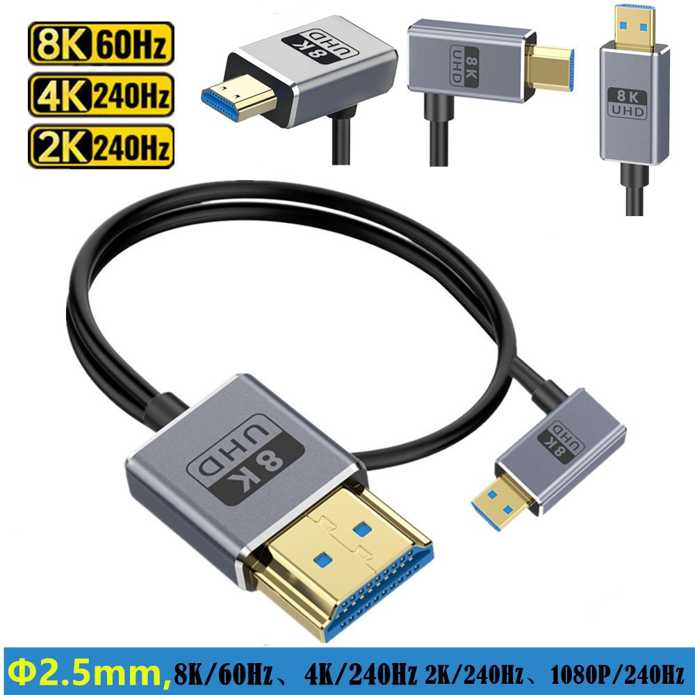 Cabo Coaxial Micro HDMI Macho De 90 Graus Para 2.1 0.3 M/0.6 1.2 4K @ 120 Hz 8K 60 Câmera Digital , Filmadora , HDTV , O