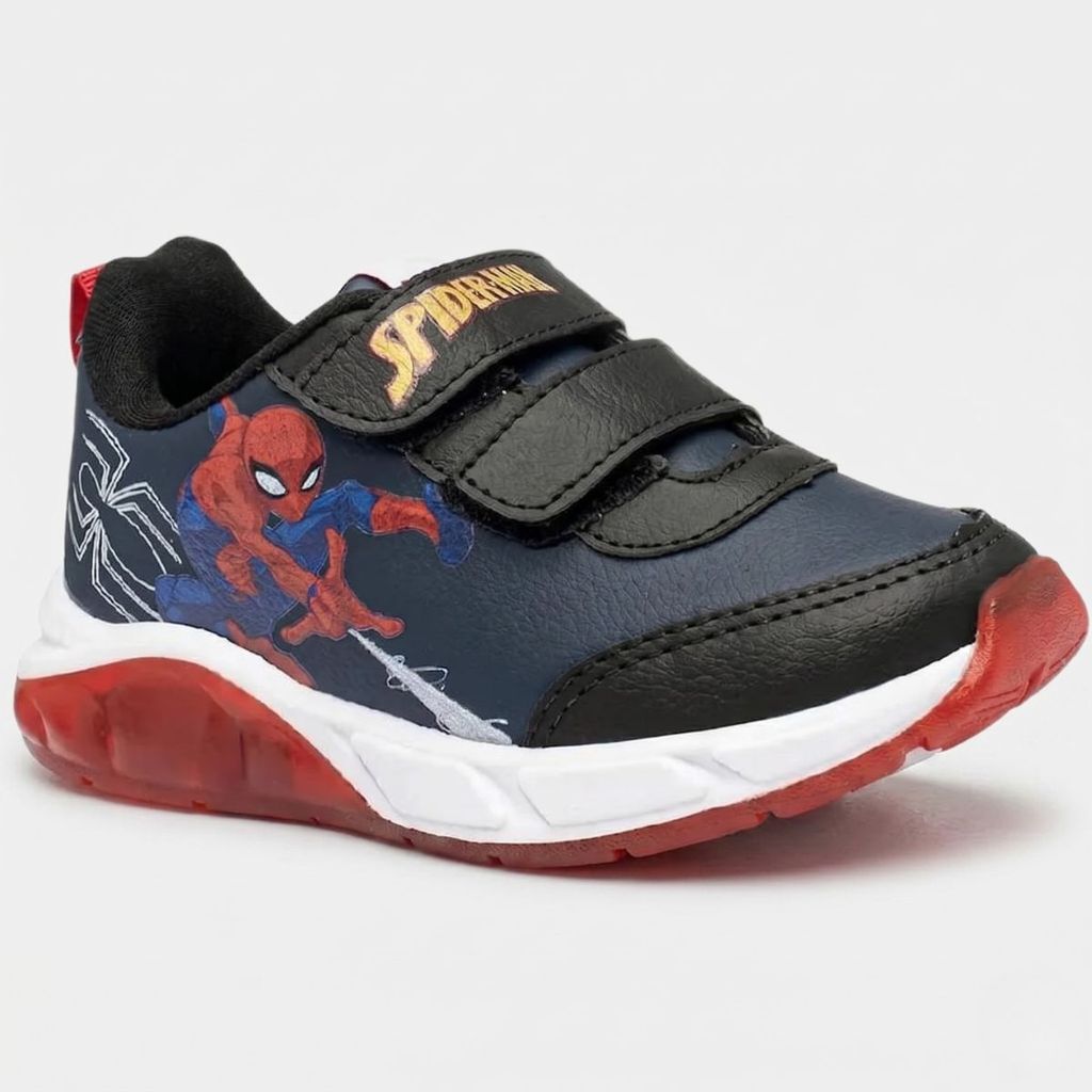 Tênis Infantil Marvel Spider Man Led Velcro Menino - Preto e Vermelho
