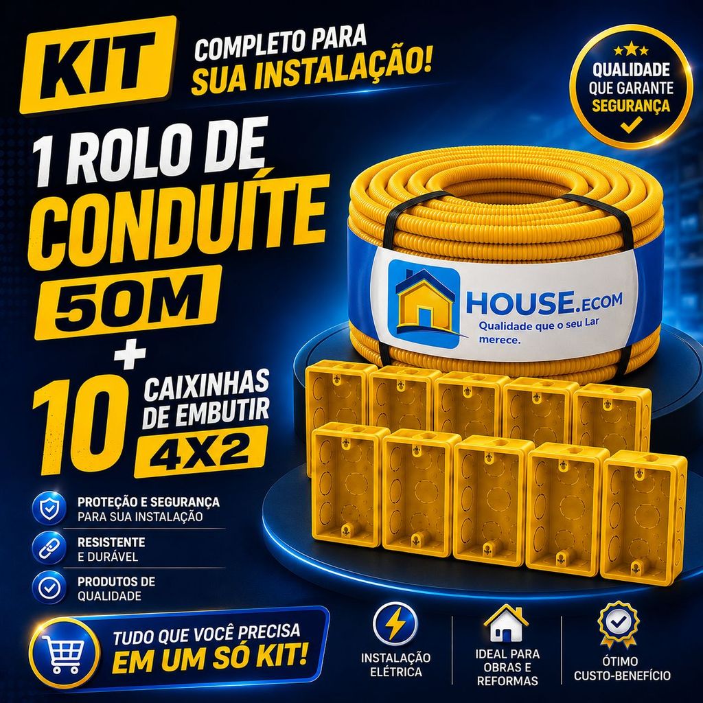 Conduíte 50M + 10 Caixinhas 4x2 Eletroduto Corrugado Reforçado