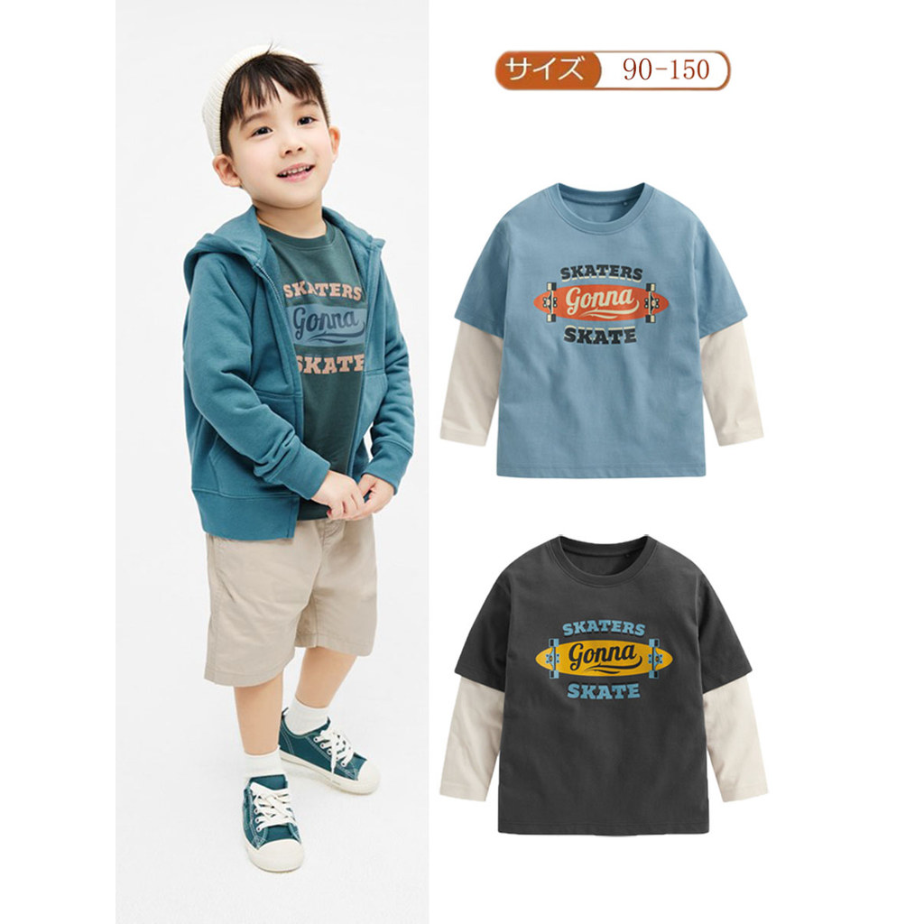 Meninos de manga comprida camiseta primavera outono puro algodão impresso meninas crianças falso de duas peças topo meni