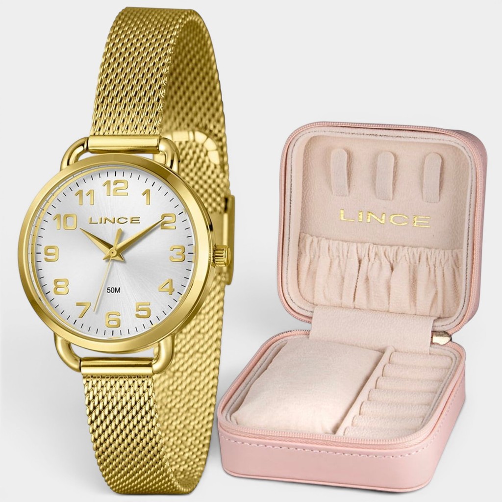 Relógio Lince Analógico Pulseira Gold Mesh Feminino - Dourado