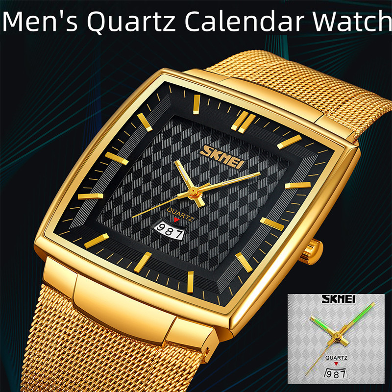 Relógio analógico de pulso masculino de luxo com pulseira de aço inoxidável da marca original Skmei, modelo JXFS.
