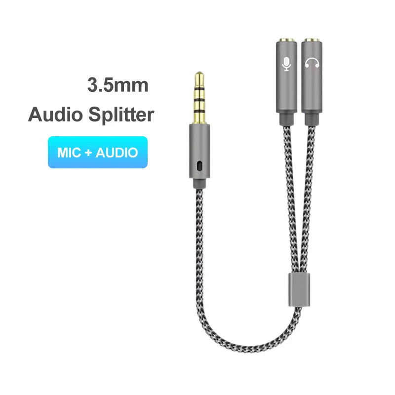 Divisor de Headset 3.5mm Áudio+Microfone, Divisor de Fone de Ouvido Estéreo, Cabo Y de Áudio 3.5mm com Conector de 4 Pin