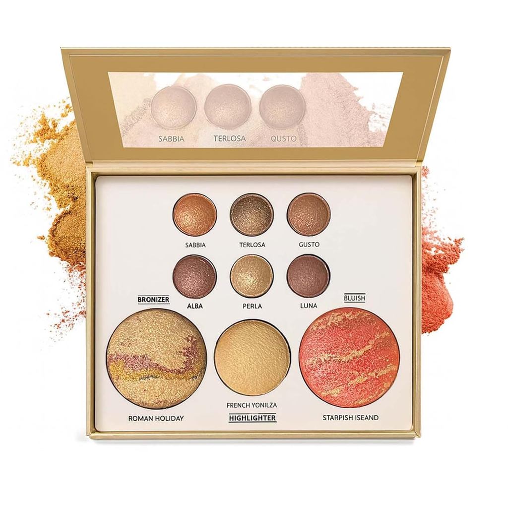 K'APEINE Paleta de Maquiagem Assada Tudo em Um, Sombra de Olhos Marrom Escuro, Blush, Iluminador e Bronzer, Kit Facial N