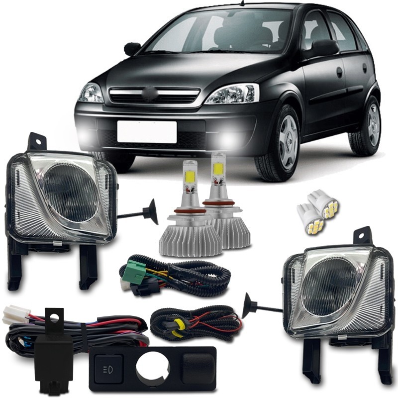 Kit Farol Milha Neblina Auxiliar Corsa Montana Meriva 2003 A 2012 + Kit Super Led H3 6000k