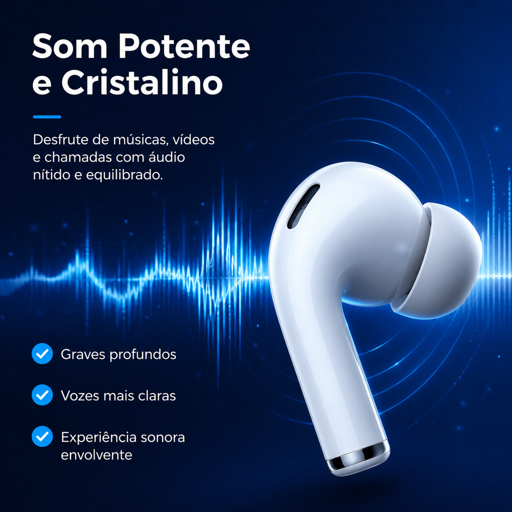 Fone Bluetooth Intrauricular Conexão Estável Microfone HD para Chamadas Até 24h de Bateria