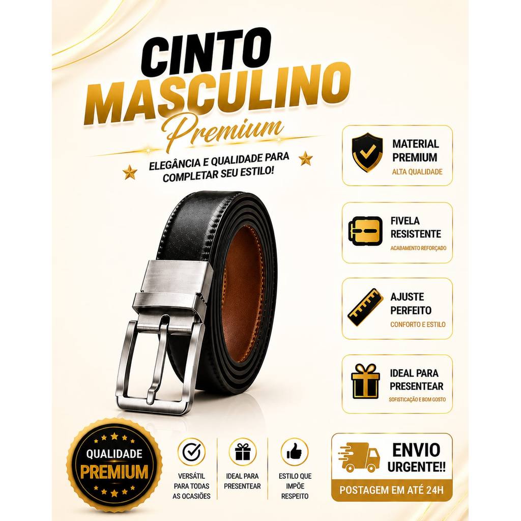 Cintos Masculino Couro Alta Durabilidade Dupla Face Slim Otimizado Reforçado Preto e Marrom