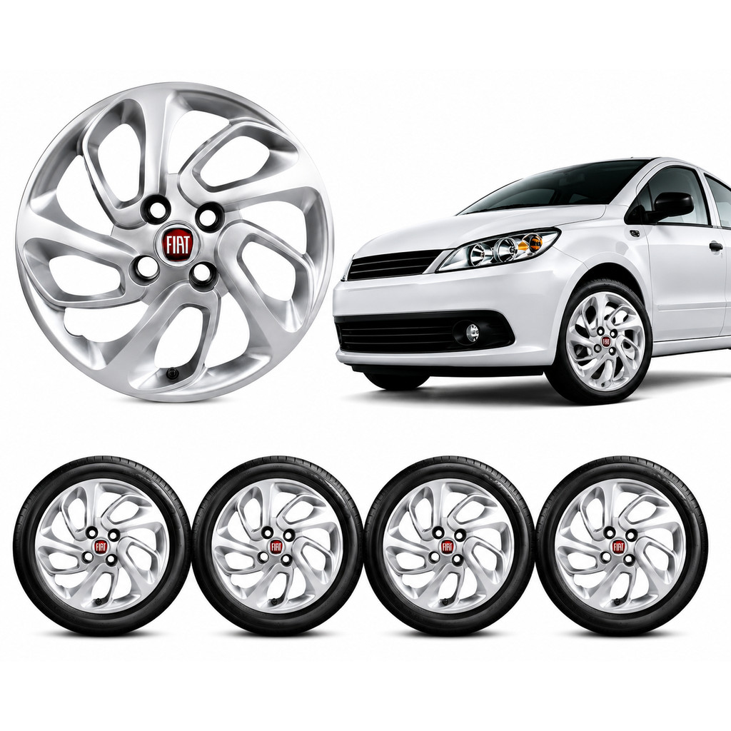 Kit Calota Novo Uno Argo Palio Cronos Siena Doblo Strada Mobi Idea - Jogo 4 Carlotas Prata